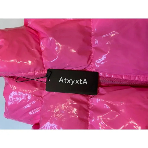 AtxyxtA Women Puffer Coat Hot Pink Medium - Picture 3 of 9